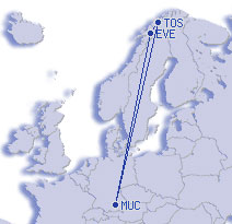 Flug-Routing: MUC-EVE-TOS-MUC